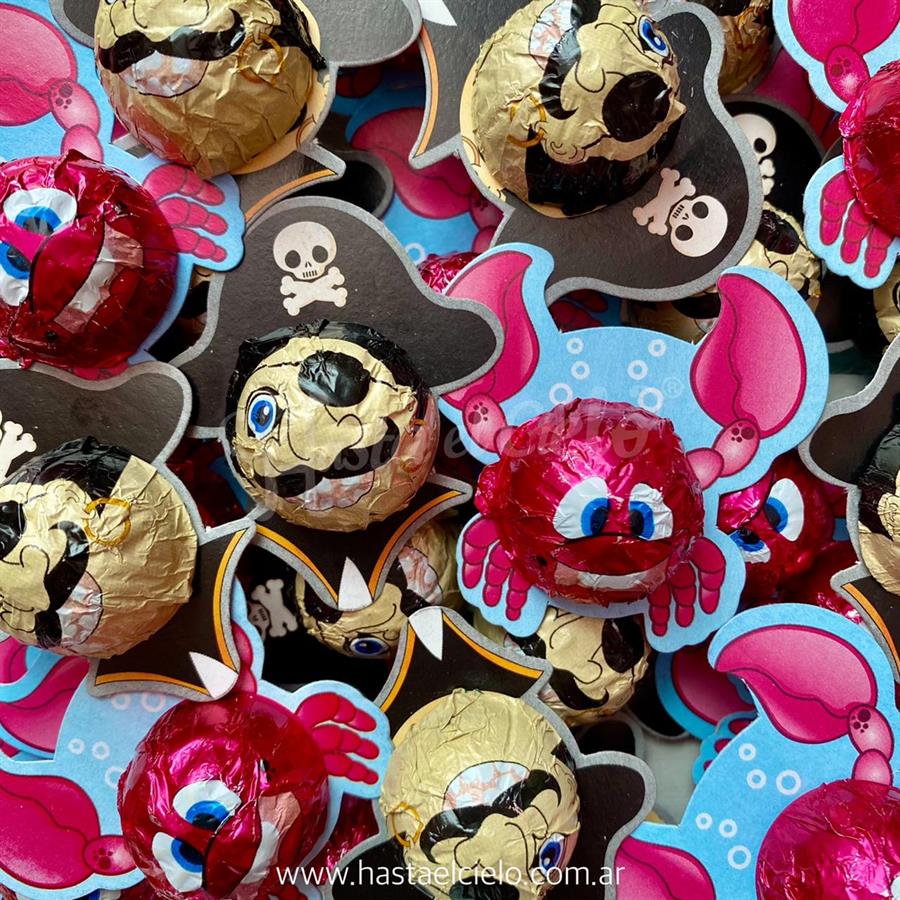 BOMBON DE CHOCOLATE FORMA PIRATA, CANGREJO, LEON Y RANA.