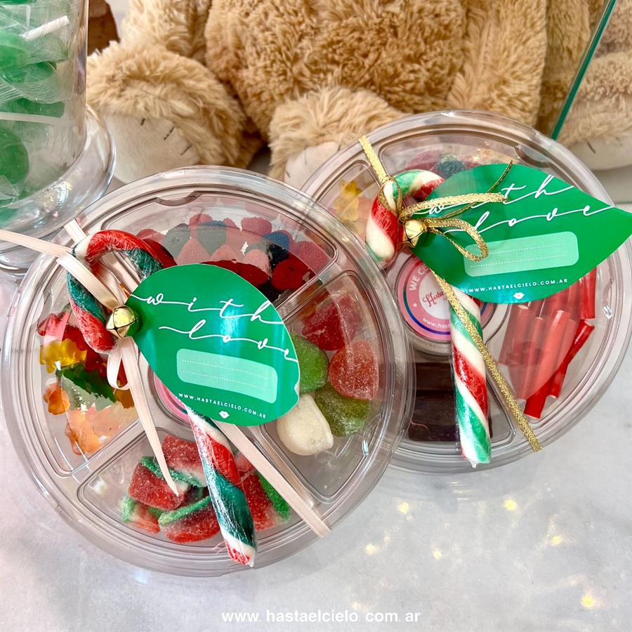 BANDEJA REDONDA NAVIDEÑA X 400GR. + BASTON x 2 UNIDADES