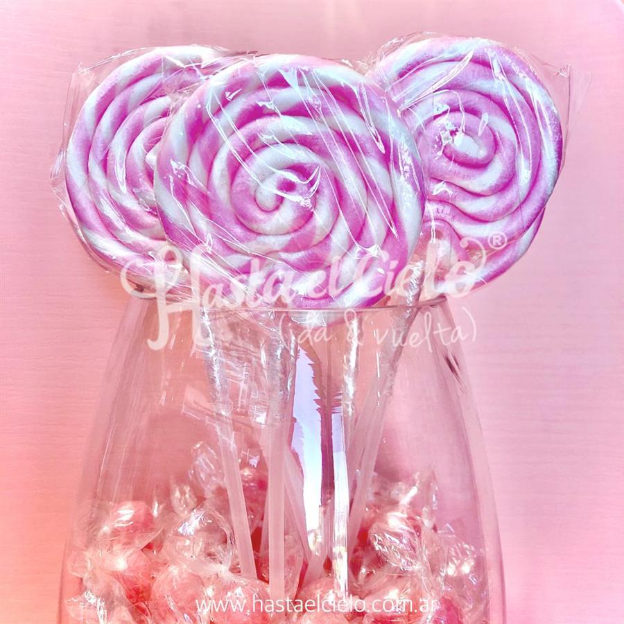 PALETAS DE CARAMELO 6CM ROSA Y BLANCO.