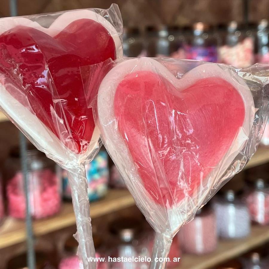 PALETAS DE CARAMELO CORAZON 6CM DOBLE RELIEVE.