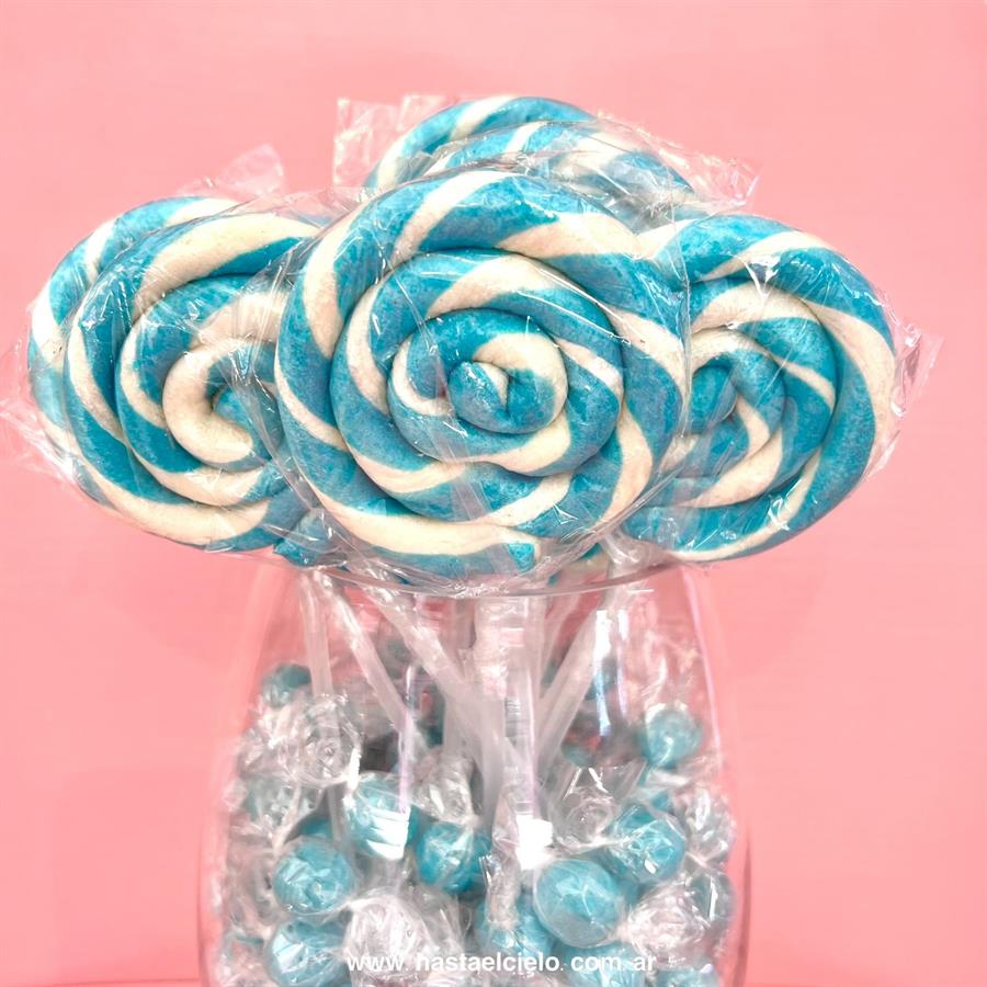 PALETAS DE CARAMELO 6CM CELESTE Y BLANCO.