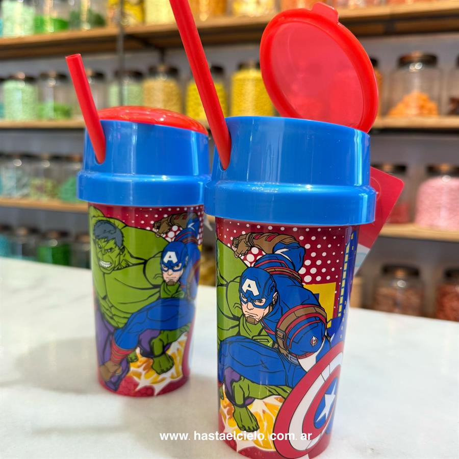 VASO DIVISION CON GOLOSINAS AVENGERS.