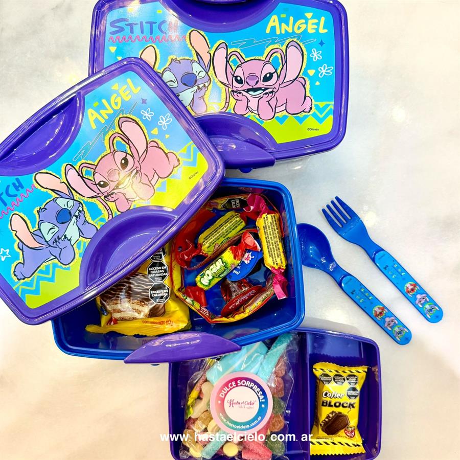 LUNCHERA CON DIVISIONES Y CUBIERTOS STICH.