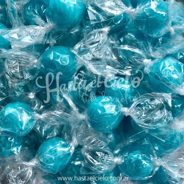 CARAMELO BOLITA CELESTE PERLADO EN CELOFÁN